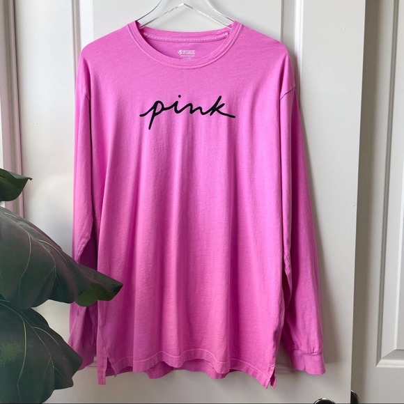 PINK Victoria's Secret Tops - 🌵 PINK Victoria’s Secret Pink Oversized Long Sleeve T Shirt Large